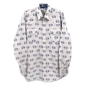 ELY CATTLEMAN Men's XXL White/Blue Aztec Southwest Pearl-Snap Western Shirt,CB13